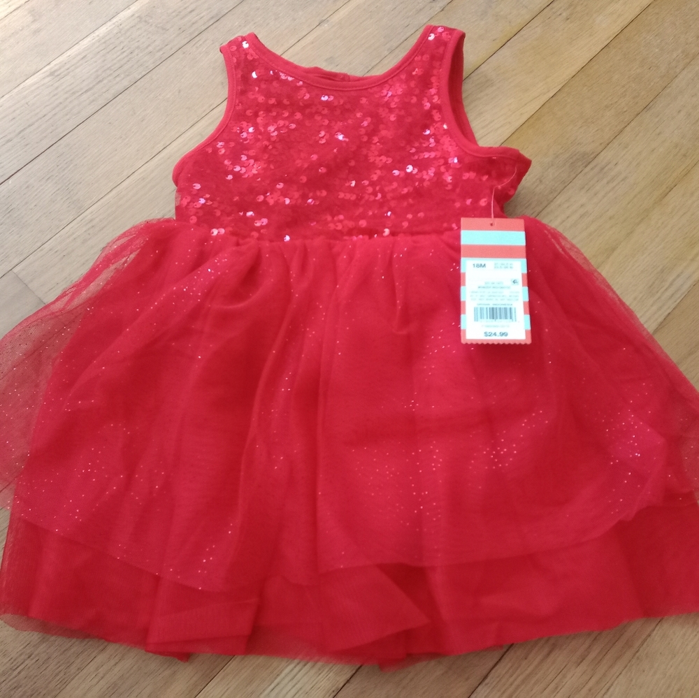 New Girls 18m Red Glittery Sequin Dress - Picture 1 of 2